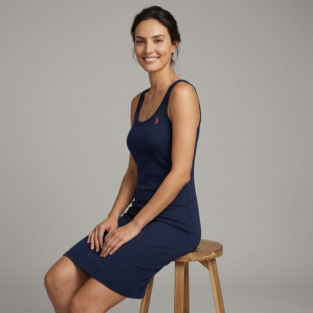 Ralph Lauren Ribbed Knit Pima Cotton Scoop Neck Tank Dress